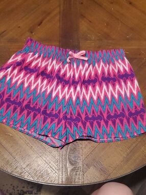 Girls' Pink & Teal Zigzag Elastic-Waist Shorts with Bow